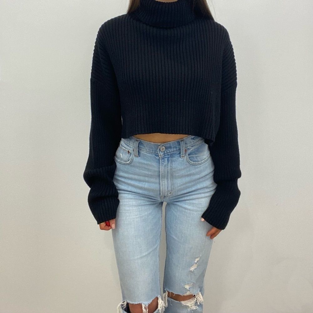 NWT Anthropologie Black Turtleneck Cropped Sweater - Picture 6 of 6